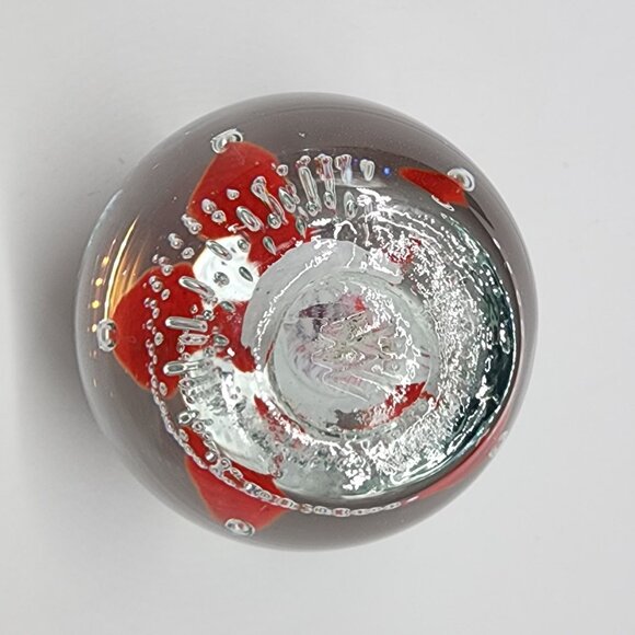 Glass Flower Floral Paperweight Red White Blue Bubbles VTG Wheaton Village 2.5" - Picture 7 of 8